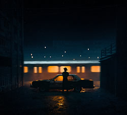 3D汽车影院概念黑暗数字艺术渲染场景设计